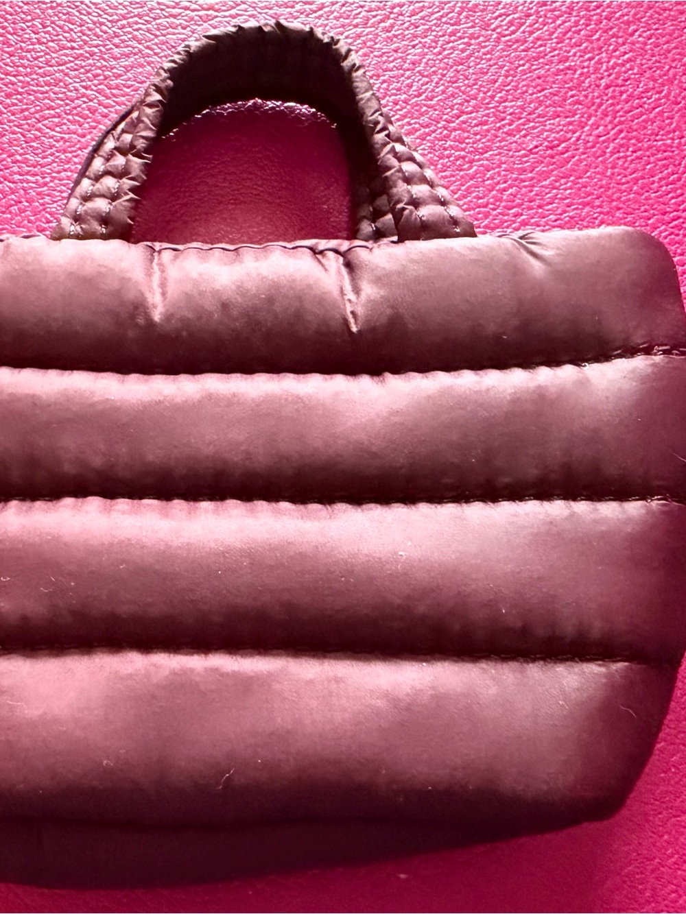 Lands' End Quilted Puffer mini Tote in lush burgundy
